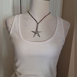 Starfish Silver Necklace on Leather Cord NEW